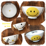 名入り☆スマイル・ニコちゃん柄 キッズ用ご飯茶碗《ポーセラーツ》