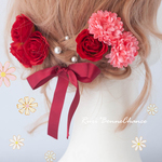 *和飾り*赤薔薇とマムとリボンパールの髪飾りセット* 髪飾り 浴衣  ラプンツェル  浴衣  着物 ローズ