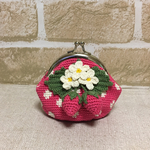 受注販売  ゆらゆらいちごの水玉ミニがま口 フューシャピンク