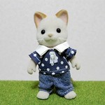 シルバニア　お父さんサイズ　お洋服　グリーンドット　ダンガリー吊りズボン