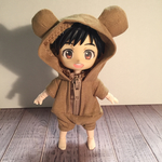 テディベアつなぎ 半袖 薄茶 尻尾付き