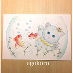 😺ねこ イラスト /金魚/原画 カード