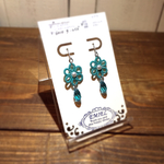 春新作❤︎送料込【SWAROVSKI】ブリオレットカット雫ターコイズ＆パール＆緑青色レースピアス(237)