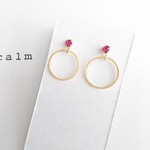 ピンクビジュー×ラウンド ピアス【金属アレルギー対応】