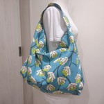 【再】ワンハンドル トートバッグ レトロフラワー2  ブルー