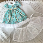ドール服♡⃛水色花柄ワンピ+エプロンset