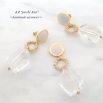 【パステルカラー】デザインリング×クリアビーズの大ぶりピアス/イヤリング