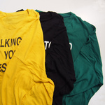 イエロー・2Lサイズまで対応『ロゴ・コットンプリントTシャツ』綿素材が素肌に優しい【夏 プリント チュニック Tシャツ レディース】
