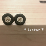 ＊jasper＊ビーズ×刺繍ボタンイヤリング《送料無料》
