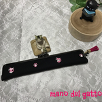 刺繍にゃんこ☆ がま口扇子入れBK
