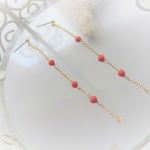 天然石　レッドコーラルロングチェーンピアス