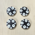 BLACK WHITE FLOWER FLORAL DESIGN BUTTON CABOCHONS PARTS