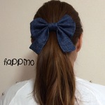 ロングリボン　ヘアゴムorバレッタ　デニム　　3カラー