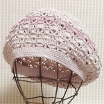 夏🌞先取りSALE🌟綿麻🌿レーシーな透かし編みピンクラインのベレー帽