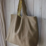 【SALE】ざっくりリネンのシンプルトート（イエロー・花柄）