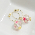 ❤SALE❤*E78***転写ビーズ（ピンク）☆フープイヤリング