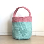 《seasto◯◯様オーダー品》アイスブルーとピンク 麻ひものかごバッグ バケツバッグ
