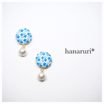 コットンパール付き☆刺繍イヤリングorピアス《sky- blue》