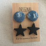 ハンドメイドピアス  スター  ダメージデニム
