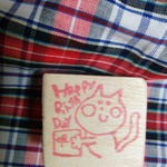Happy BirthDay ねこ 赤/消しゴムはんこ