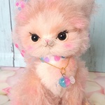 テディベア ピンクのしま猫 ふんわりモヘア