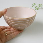 お茶碗（ピンク/ベージュ）横ライン　