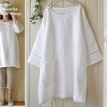 sale♪174☆彡オフ白リネン袖にはしごレースドロップ袖チュニック