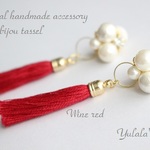 お試し価格！！送料無料♪2way パールビジュー×タッセル♪ワインレッド