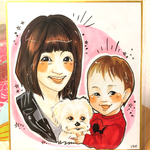 ペットといっしょに☆ミニ色紙似顔絵