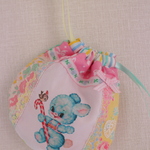 hana*ハンドメイド★レトロアニマルまんまる巾着♪パステルパッチワーク★ステッキバニーちゃん♪