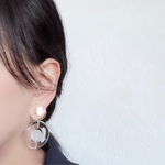 2way ガラスクリアカボション と クリアリング の ピアス or イヤリング