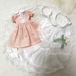 ChatonWeegie ブーケブローチ付き襟付きpeach pink OPSet