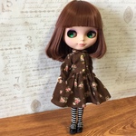 ブライス リカちゃん サイズ ふんわりワンピース茶色