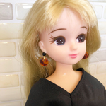 べっこう風ピアス（ブラック）☆リカちゃん用