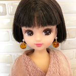 べっこう風ピアス（パール）☆リカちゃん用