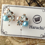 【再販】▼LightBlue Pearl bijou ノンホールピアス