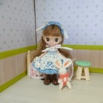 プチブライス☆水色ワンピとウサギちゃんセット