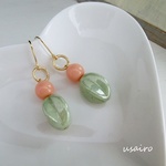オーバルメロンピアス/ピンク×オリーブ