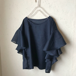 再販☆ ラッフルスリーブブラウス ネイビー
