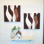 北欧風ウェーブ柄(ブラウン）のファブリックパネル ２枚セット