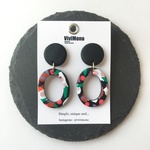 oval ring dangle pierce【black×mulch pattern】ゆれる花柄みたいなピアス(イヤリング)