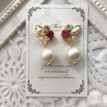 ビジュー♡コットンパール風ピアス【ローズ】