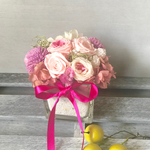 ガラスアレンジLola(ロラ）ピンク　ウェディング　ひな祭り　結婚祝　お誕生日お祝い　プリザーブドフラワー  母の日のおくりもの特集  開店祝い  ブライダル紫陽花