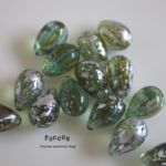 blue green stripe* silver ドロップ チェコビーズ 20個
