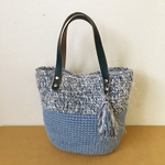 ★sale!!★革持ち手の麻ひもかごバッグ☆クラッシュデニム☆