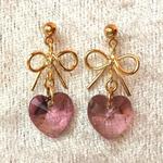 スワロフスキー＊ハート＊リボン＊華奢ピアス＊イヤリング＊アンティークピンク＆ゴールド