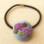 あじさい刺繍 くるみボタンヘアゴム