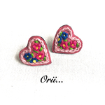  ハート小花柄刺繍ピアス/イヤリング