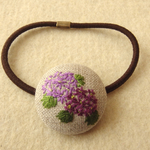 あじさい刺繍 くるみボタンヘアゴム