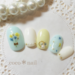 ♡ミント×イエロー×押し花ネイル♡